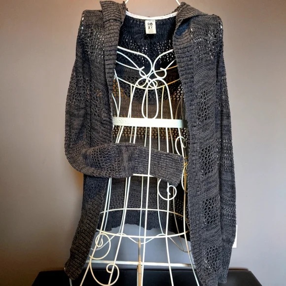 Roxy Sweaters - ROXY Open Knit Striped Hooded Cardigan, Size Small